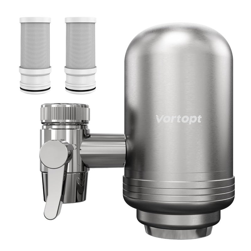 Vortopt Faucet Water Filter for Sink, Rapid Flow - 400 Gallons Faucet Mount Water Filtration System for Tap Water, NSF Certified Reduces Chlorine (Grey-T2-2 Filter) - Image 1